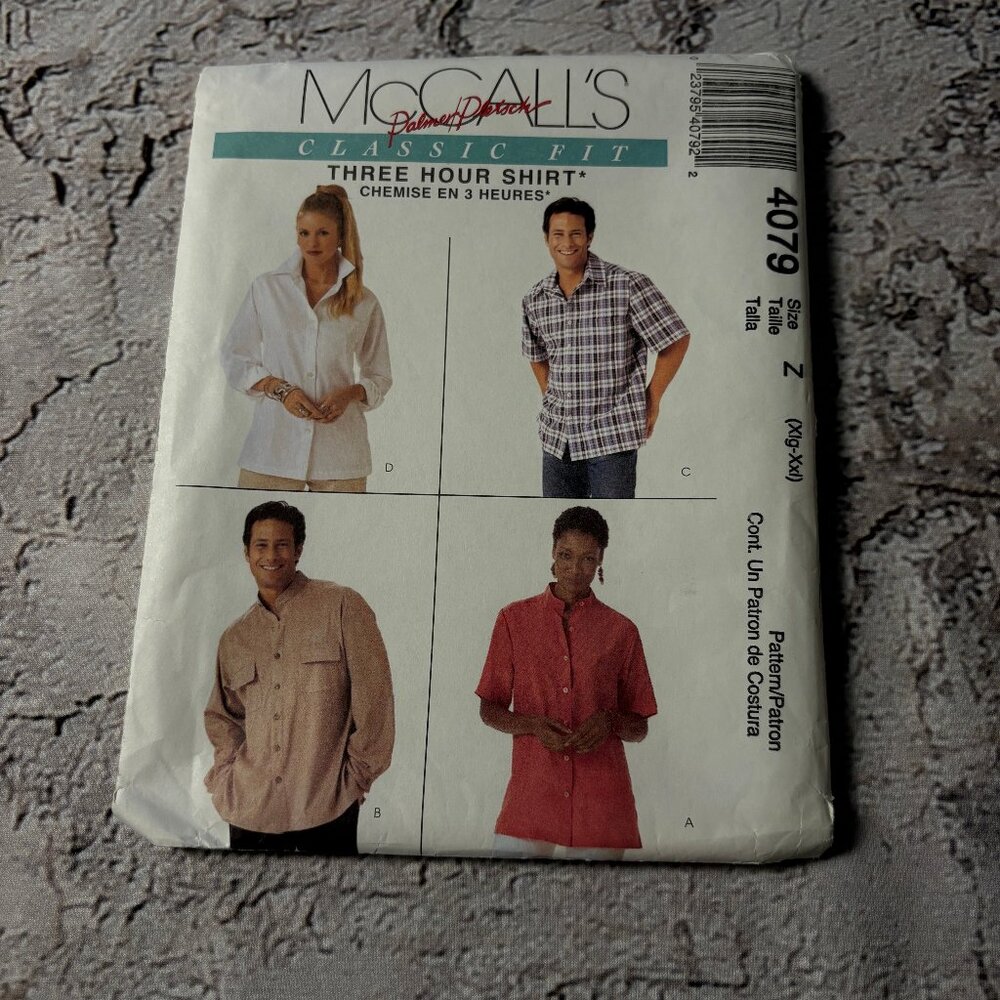 McCalls Pattern 4079 Z for Unisex 3-Hour Classic Fit Shirt